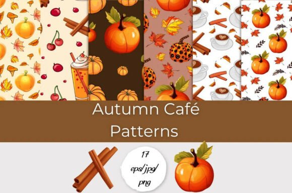 Autumn Café Patterns - 17 EPS JPG PNG: A Versatile Design Resource for Fall Projects