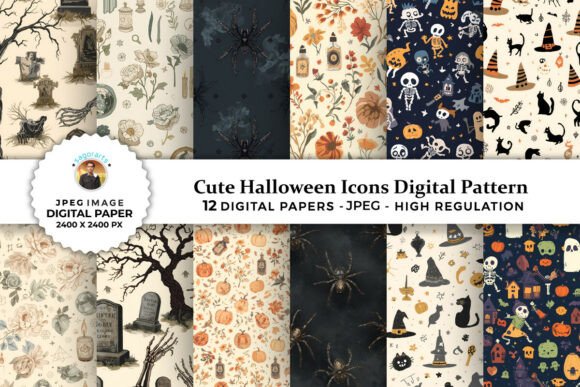 Cute Halloween Icons Digital Patterns