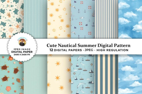 Cute Nautical Summer Digital Patterns for Creative Projects