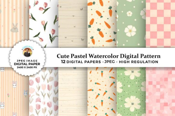 Cute Pastel Watercolor Digital Patterns