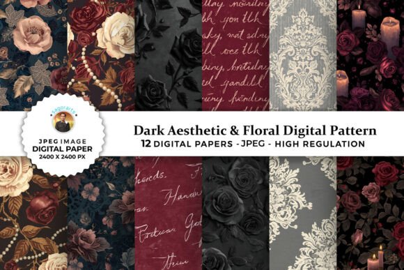 Dark Aesthetic Floral Digital Patterns