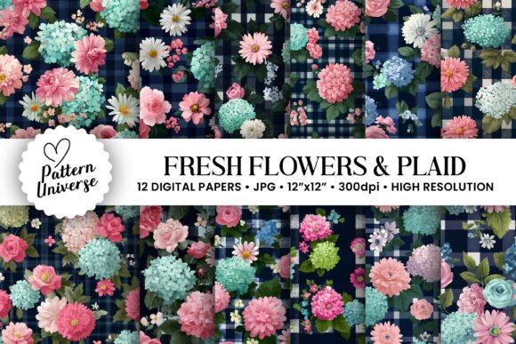Fresh Flowers and Plaid Patterns: A Versatile Design for Creative Projects