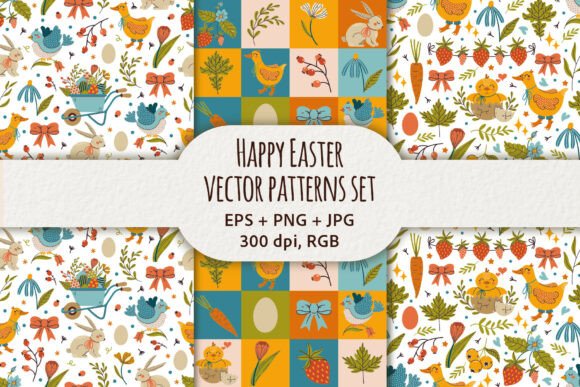 Happy Easter Seamless Patterns Set