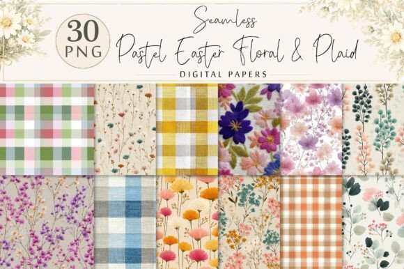 Pastel Easter Floral Plaid Patterns
