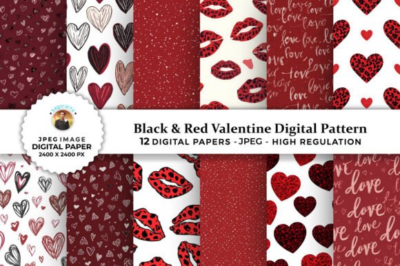 Red Black Valentine Digital Patterns