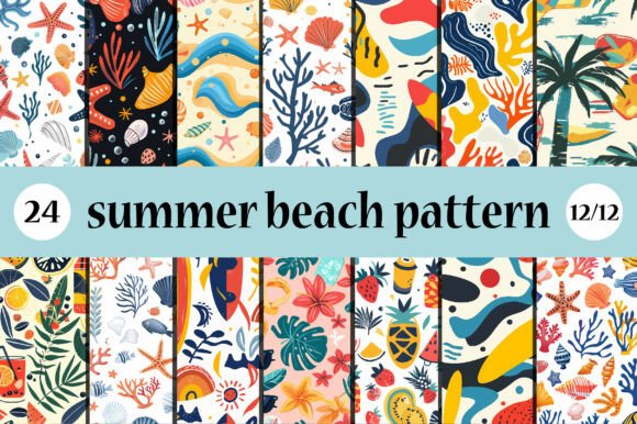 Seamless Summer Beach Patterns PNG