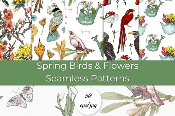 Spring Birds Seamless Patterns 50EPS JPG: Elevate Your Creative Projects with Nature-Inspired Design