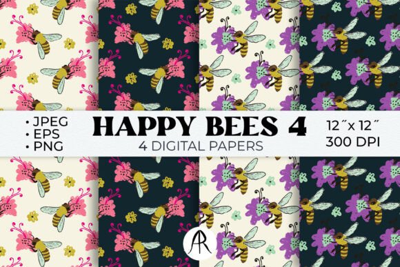 Vintage Chalk Bee and Flower Patterns