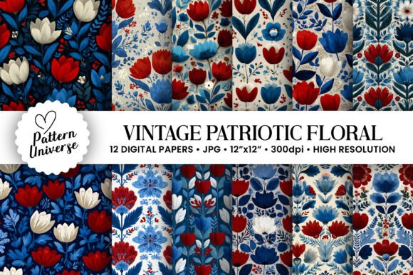 Vintage Patriotic Flowers Patterns