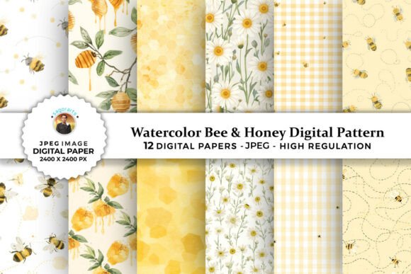 Watercolor Bee Honey Digital Patterns for Creative Projects