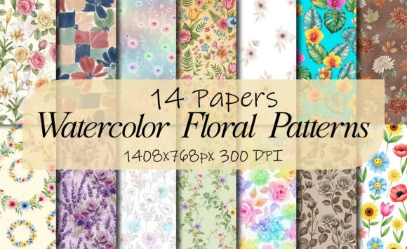 Watercolor Floral Patterns Digital Set